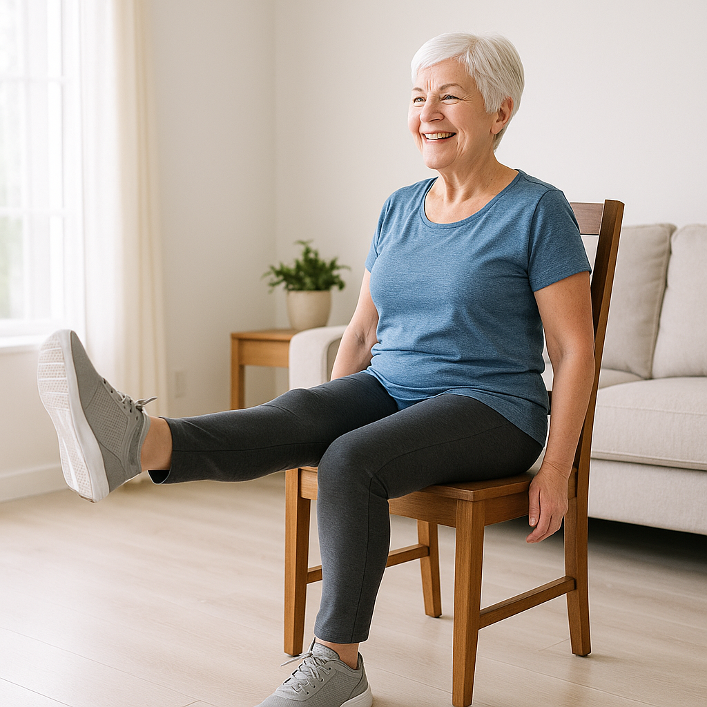 Senior woman doing fall prevention exercises