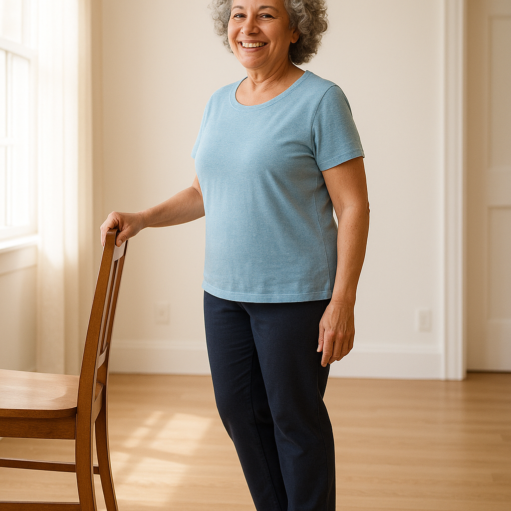 Senior woman doing fall prevention exercises volume 2