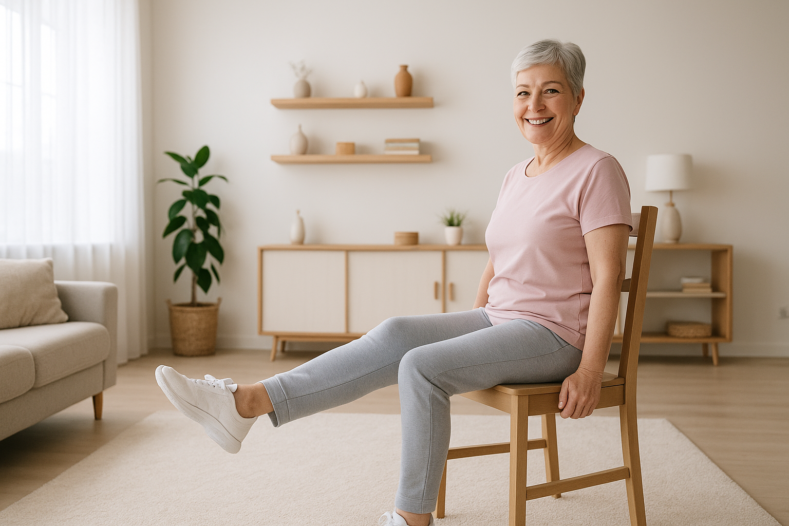 Senior woman doing chair exercise